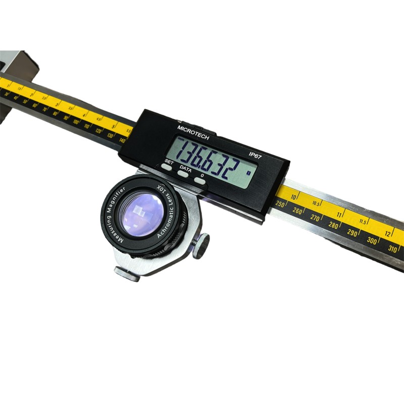 Micron scale ruler with loupe